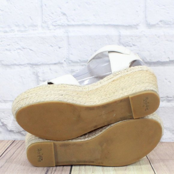 Coach White Leather Ankle Strap Platform Jute Wedge Sandals Size 6.5 B - Picture 7 of 11